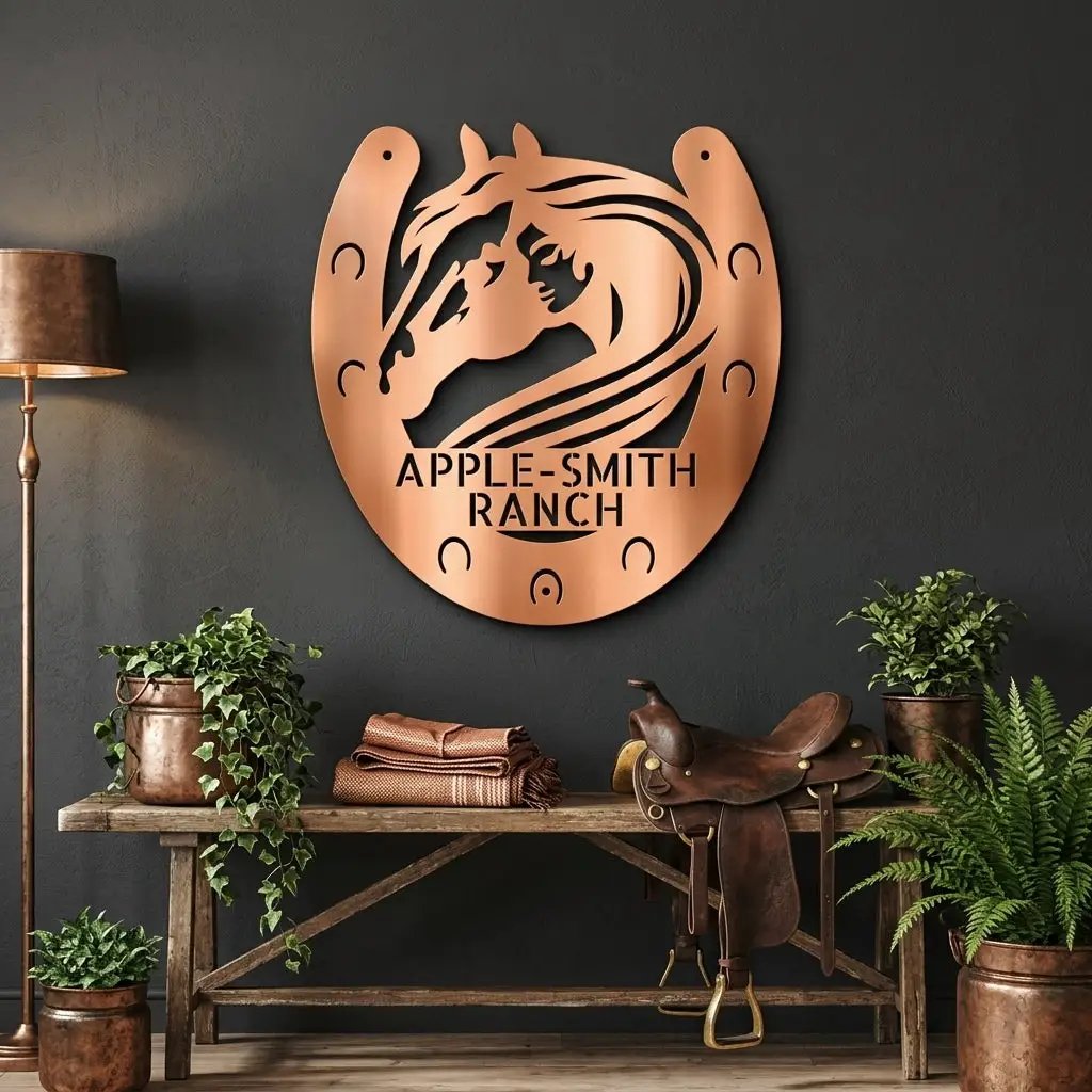 Personalized Horse & Horseshoe Metal Wall Art | Custom Ranch Name Sign | Equestrian Wall Decor | Western Farmhouse Metal Sign | Made in USA