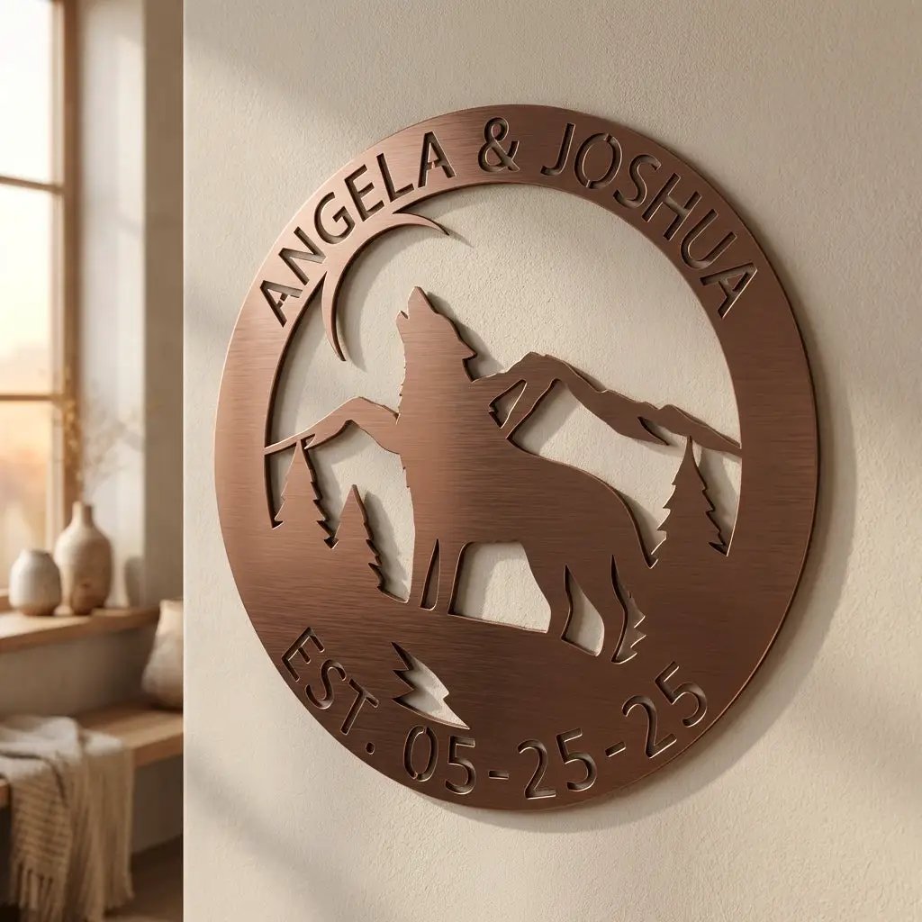 Personalized Howling Wolf Metal Wall Art Sign - Custom Name Laser Cut Decor for Home, Cabin, Lodge - Unique Rustic Wildlife Gift