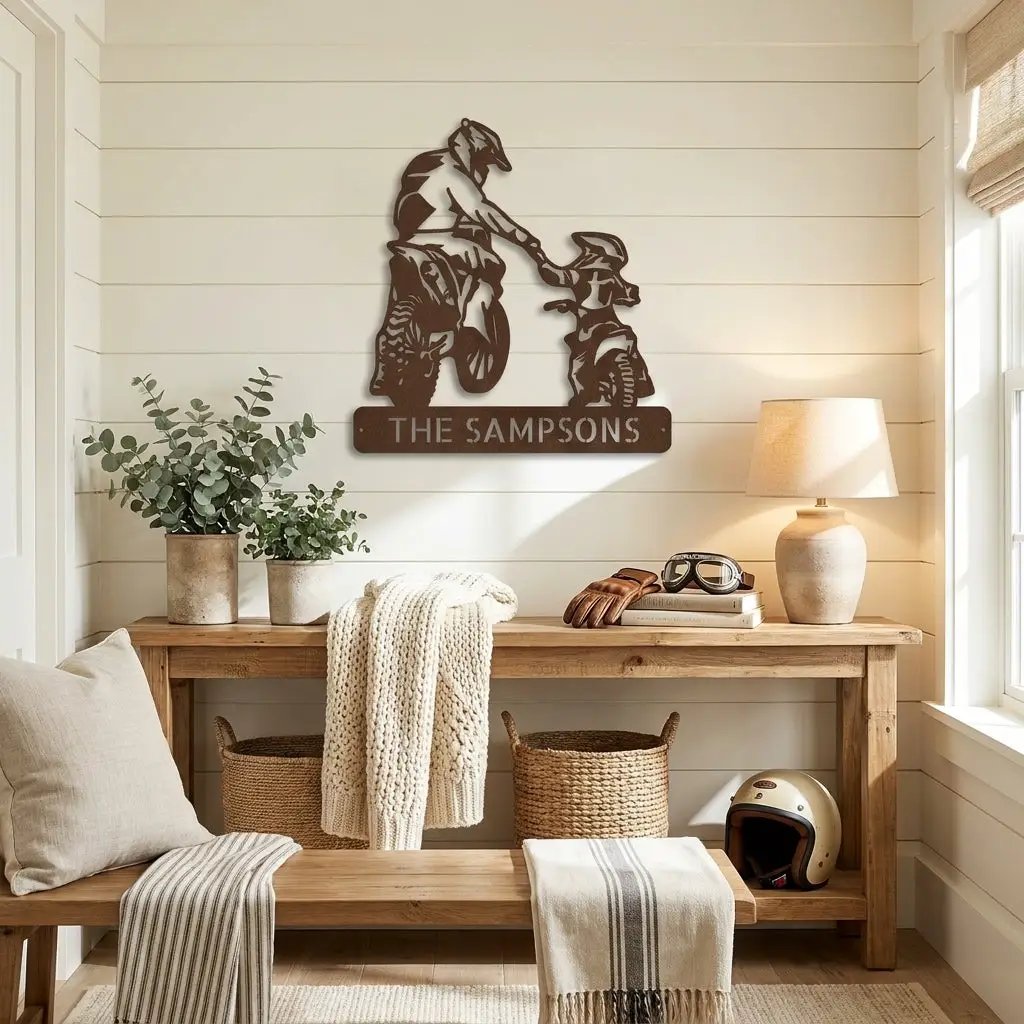 Father and Son Motocross Personalized Name Indoor Outdoor Steel Wall Sign Metal Art