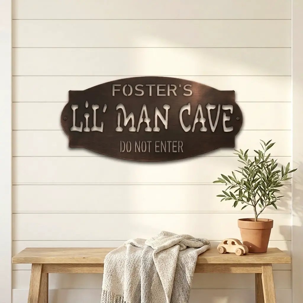 Lil Man Cave Personalized Name Indoor Outdoor Steel Wall Sign Metal Art Boy Room Decoration