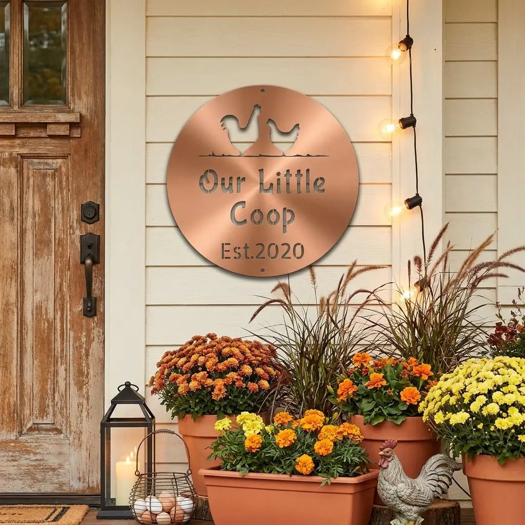 Our Little Coop Metal Sign – Personalized Chicken Coop Sign – Custom Farm Decor – Backyard Chicken Gift