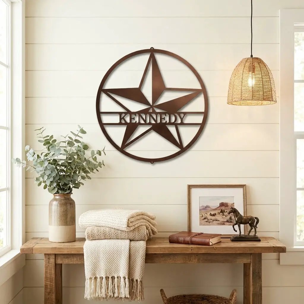Custom Star Metal Wall Art – Personalized Rustic Farmhouse Sign – Ranch or Family Name