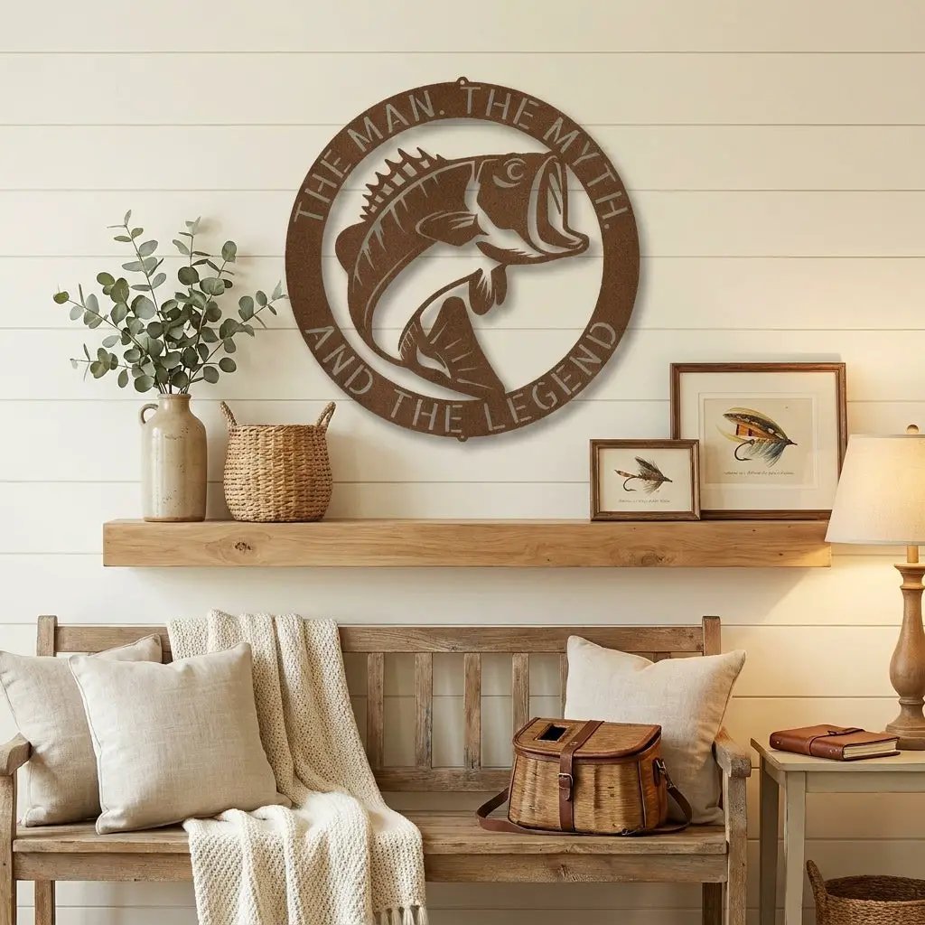 Personalized Bass Fishing Metal Sign Custom Fisherman Wall Art - Lake House Decor Outdoor Sign