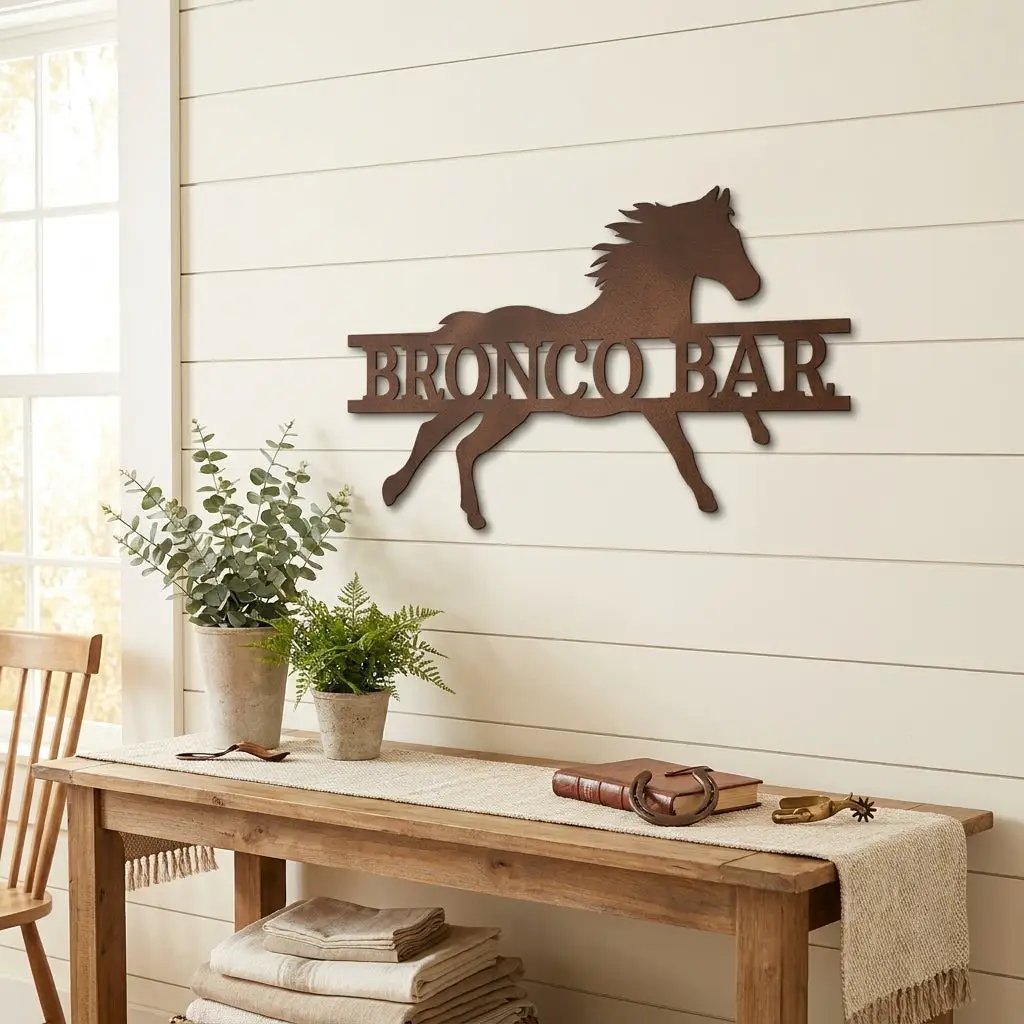 Personalized Horse Metal Wall Art Sign – Custom Ranch Name Sign – Western Barn Decor – Equestrian Steel Wall Art – Rustic Farmhouse Horse Lover Gift
