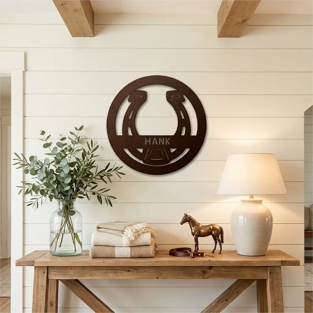 Personalized Horseshoe Metal Wall Art Sign Custom Ranch Name Steel Decor Western Farmhouse