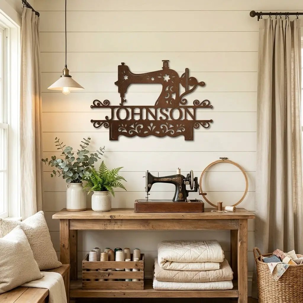 Personalized Sewing Machine Metal Wall Art Custom Name Sign Quilter Gift Sewist Decor Craft Room Wall Decor Vintage Sewing Machine Sign