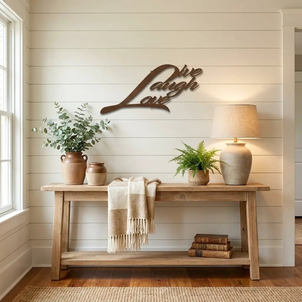 Live Laugh Love Metal Wall Art – Inspirational Script Metal Sign – Farmhouse Home Decor – Rustic Indoor Outdoor Steel Wall Hanging