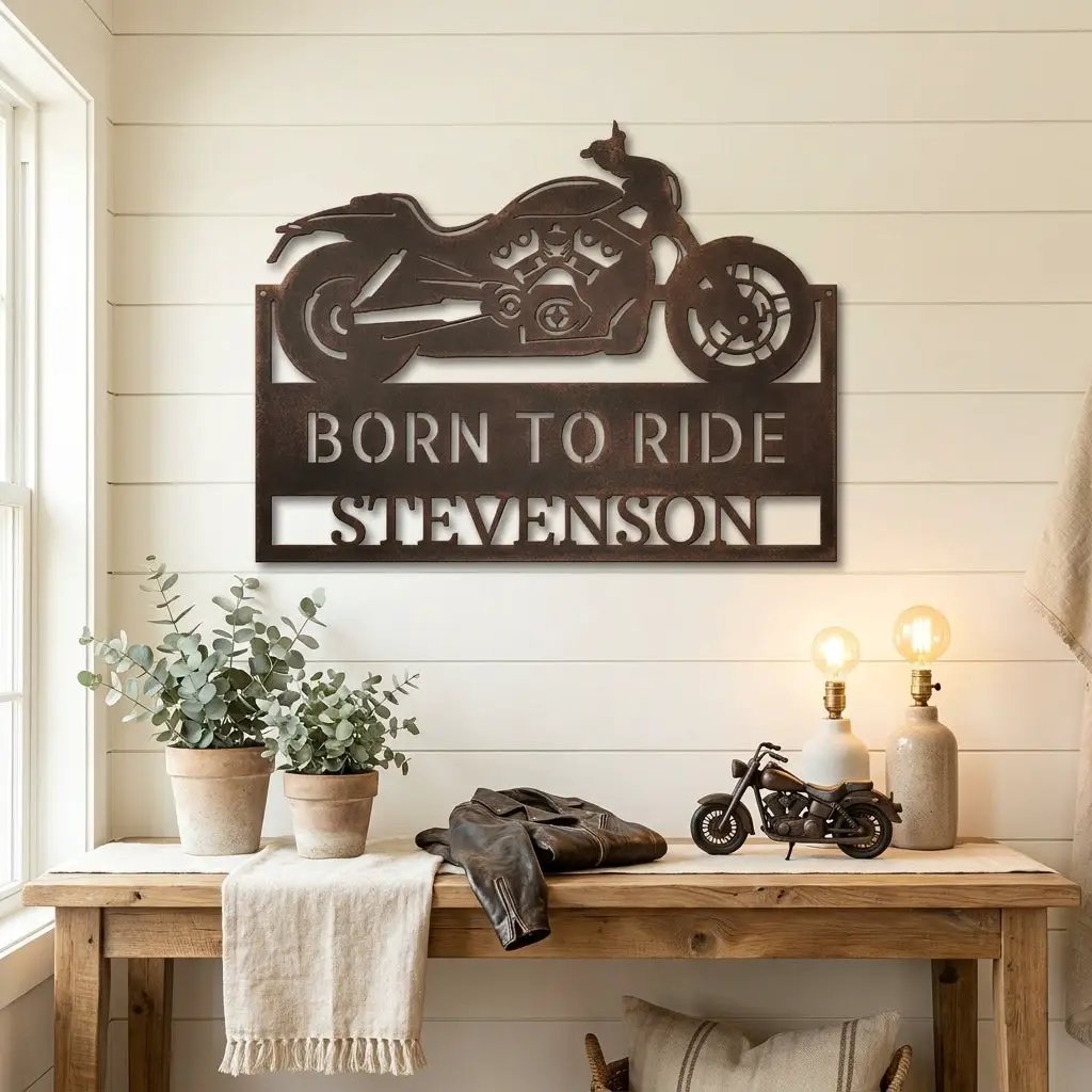 Personalized Cruiser Motorcycle Metal Wall Art – Custom Name Sign – Biker Garage Decor, Motorcycle Rider Gift, Man Cave Steel Sign