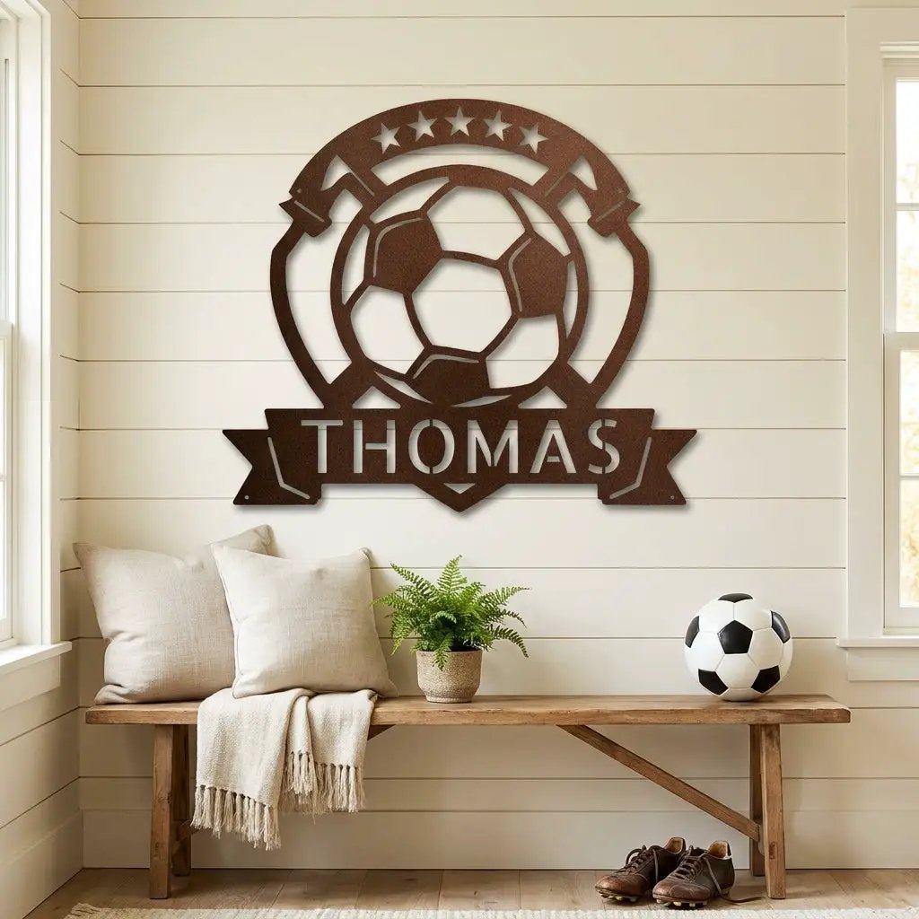 Custom Name Soccer Sign – Sports Decor for Boys Room, Soccer Player Gift, Indoor Outdoor Steel Sign