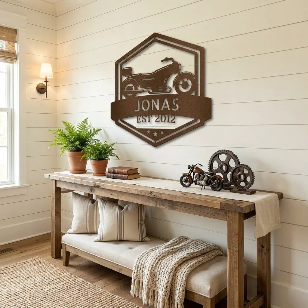 Personalized Motorcycle Metal Wall Art – Custom Biker Name Sign with EST Year – Garage Decor – Motorcycle Gift – Steel Wall