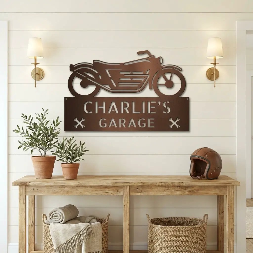 Personalized Motorcycle Garage Metal Sign – Custom Biker Wall Art – Garage Decor – Gift for Dad