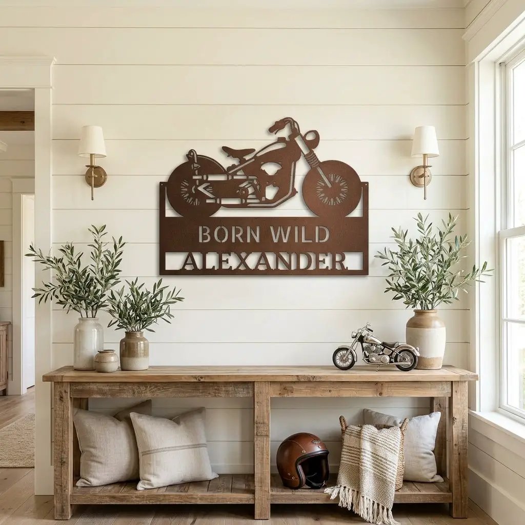 Personalized Motorcycle Metal Wall Art – Custom Name Garage Decor – Motorcycle Gift – Steel Wall Sign
