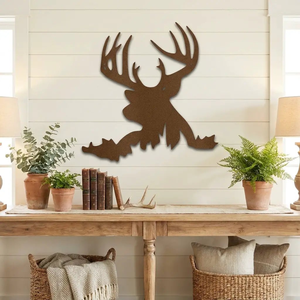 Deer Head Metal Wall Art – Buck Silhouette Wall Decor – Rustic Cabin Decor – Hunting Gift – Lodge Wall Art