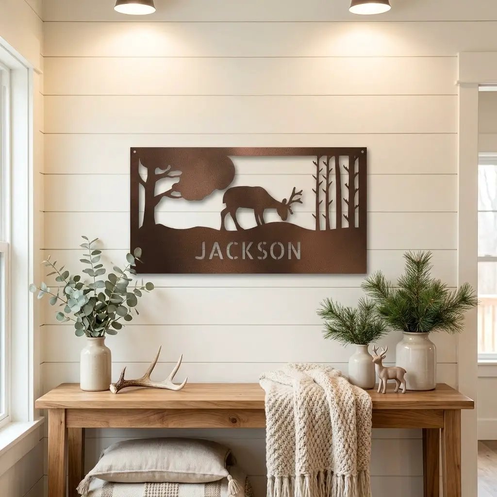 Personalized Deer Metal Sign, Hunting Wall Art, Custom Deer Name Sign, Rustic Cabin Decor