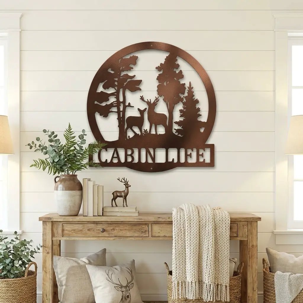 Deer in the Woods Personalized Metal Art Wall Sign: A Serene Slice of Nature for Your Home