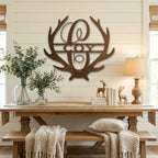 Personalized Deer Antler Family Name Metal Sign – Rustic Last Name Monogram Wall Art – Cabin Lodge Decor Gift