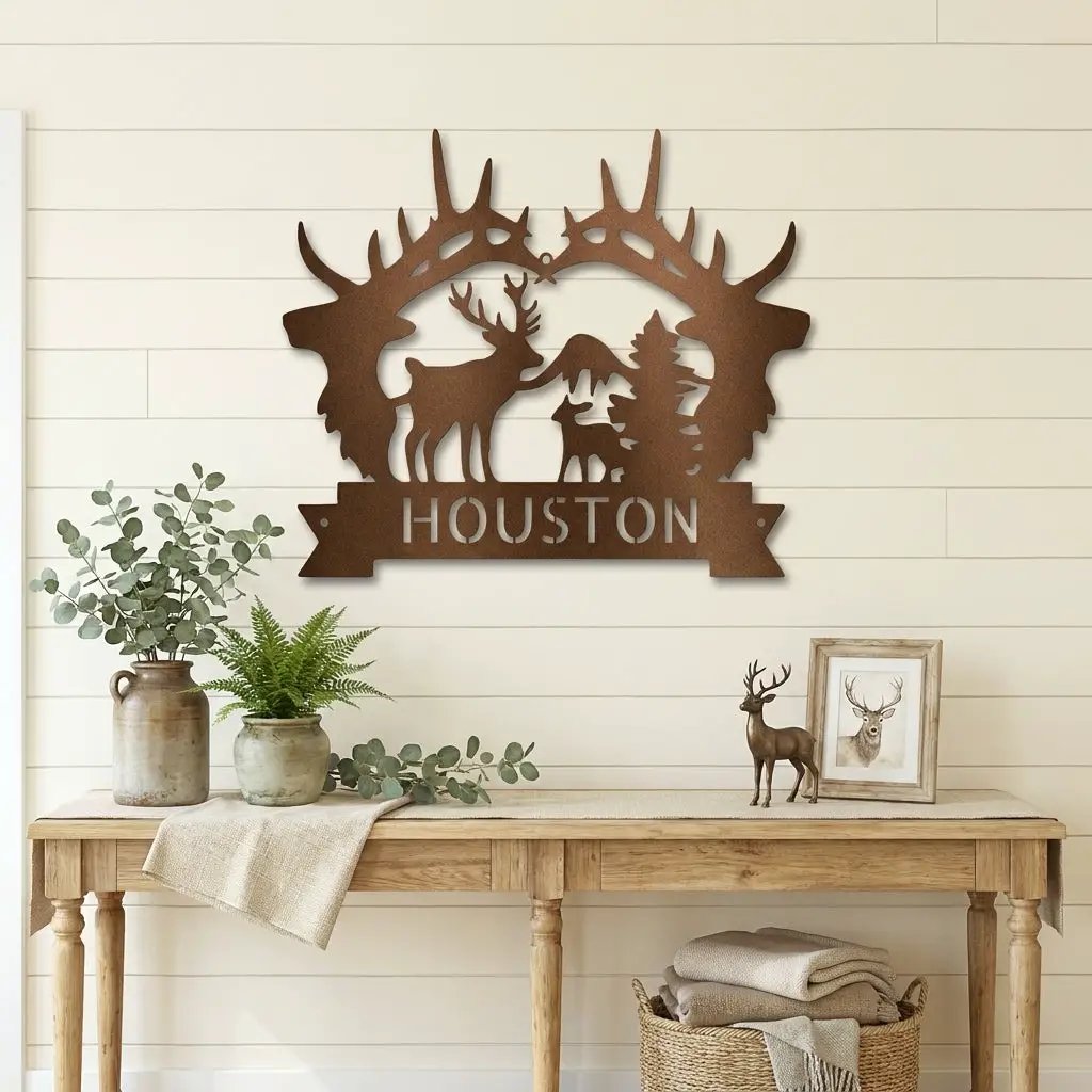 Big Deer Antler Personalized Name Metal Art Wall Sign