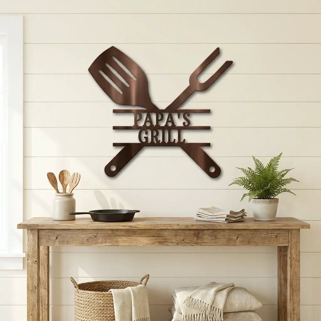 Personalized Grill Metal Wall Art – Custom BBQ Sign – Outdoor Kitchen Decor – Gift for Dad, Grandpa, BBQ Lover