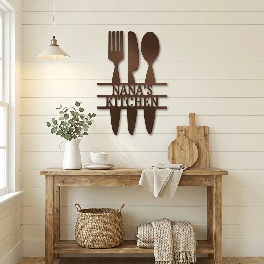 Personalized Kitchen Metal Sign – Farmhouse Kitchen Utensils Custom Name Sign