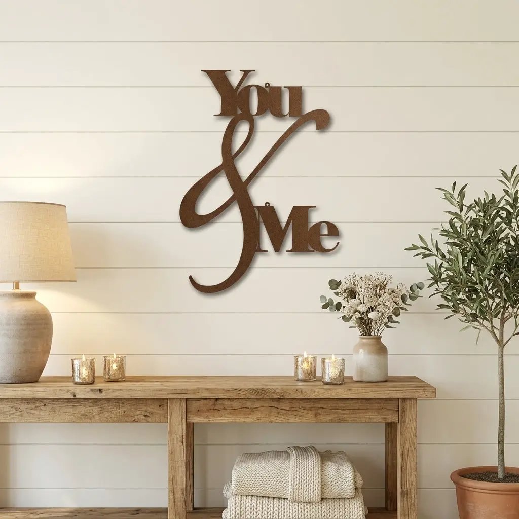 You and Me Metal Wall Art – Romantic Couple Sign – Wedding Gift, Anniversary Decor, Farmhouse Bedroom Wall Decor, Love Sign