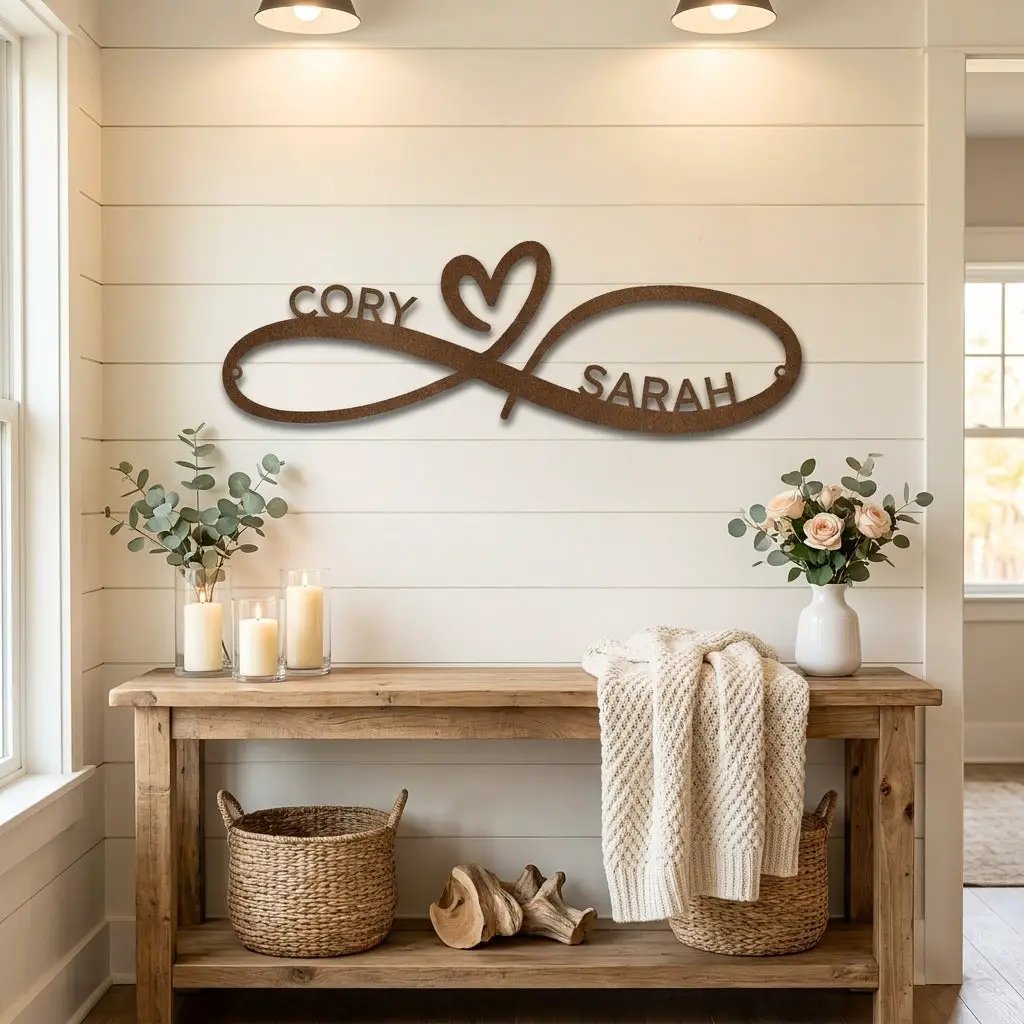 Personalized Infinity Name Metal Wall Art – Custom Couple Sign with Heart, Wedding Gift, Anniversary Decor, Romantic Home Decor