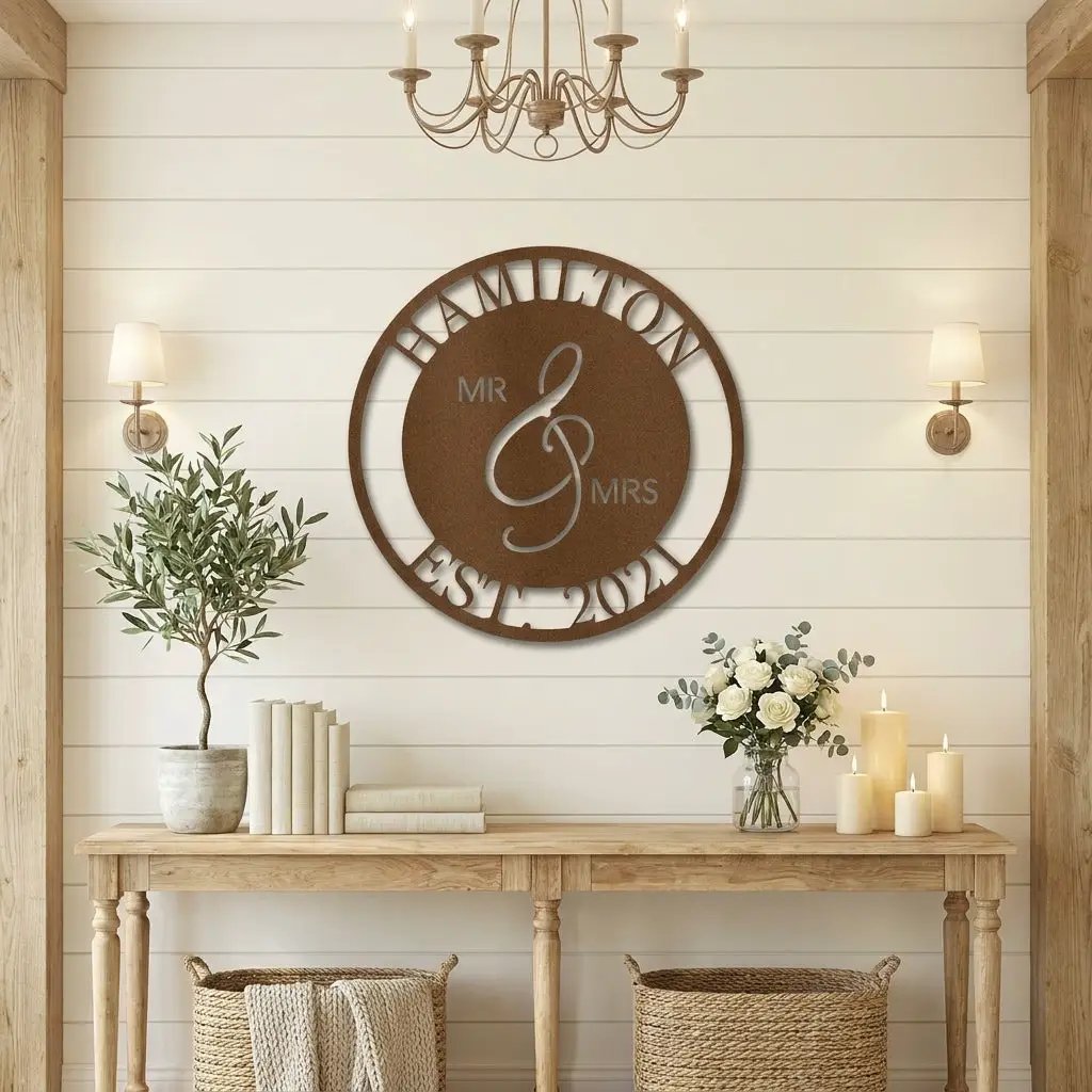 Personalized Mr and Mrs Metal Wall Art Sign with Family Name and Established Date – Custom Wedding Gift, Anniversary Name Sign, Last Name Wall Decor