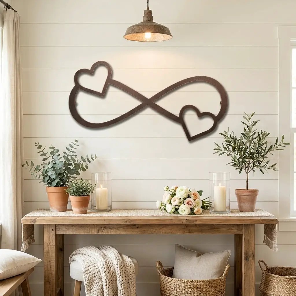 Infinity Heart Metal Wall Art – Personalized Couple Sign – Romantic Wall Decor – Wedding & Anniversary Gift