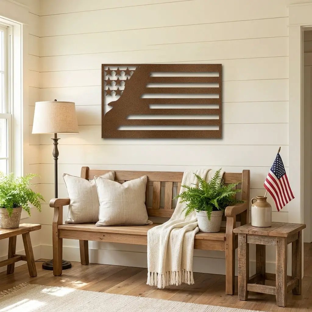 American Flag Eagle Metal Wall Art, Patriotic Eagle Decor, USA Flag Wall Art,