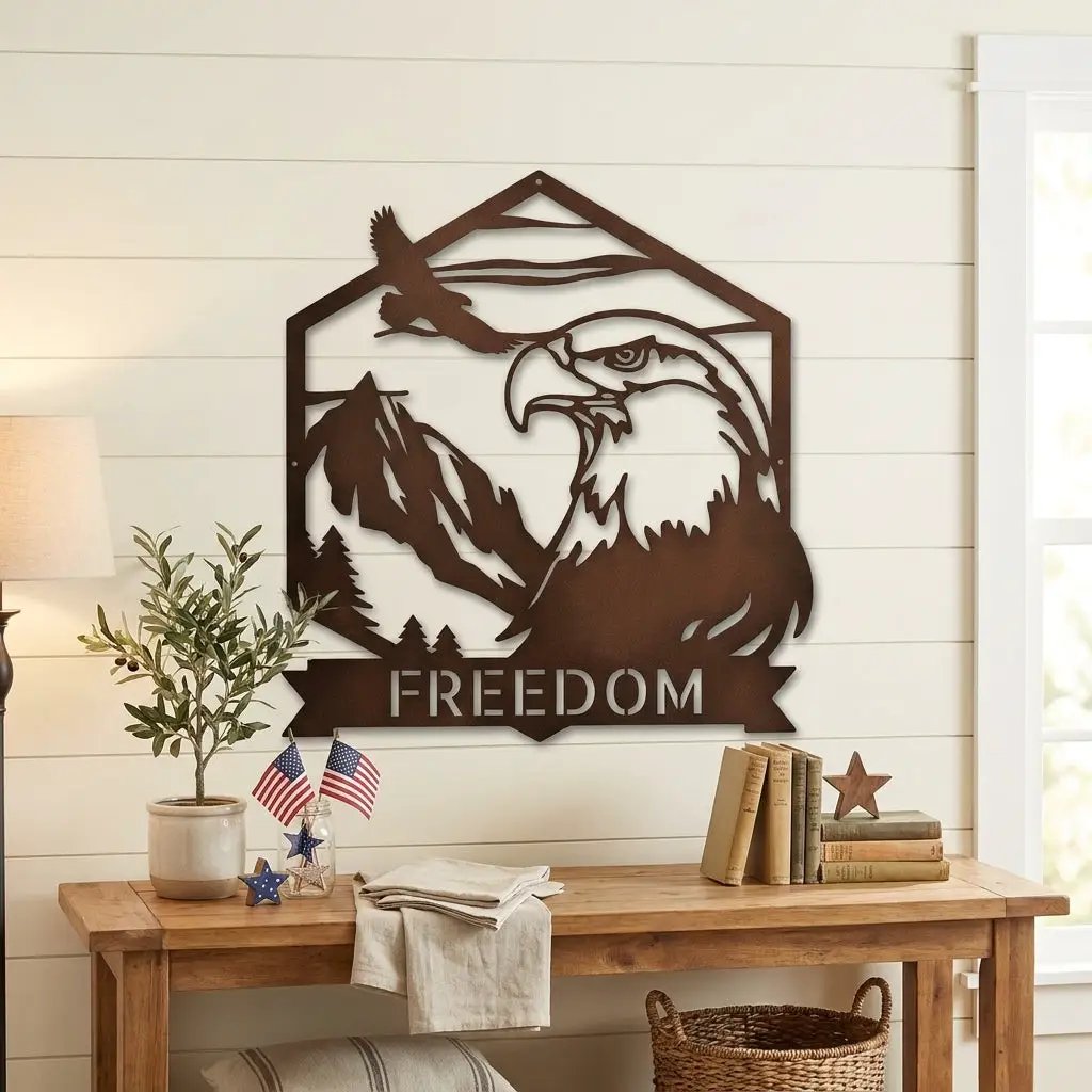 Personalized Eagle Metal Wall Art, Custom Freedom Sign, Mountain Eagle Decor, Patriotic Wall Art