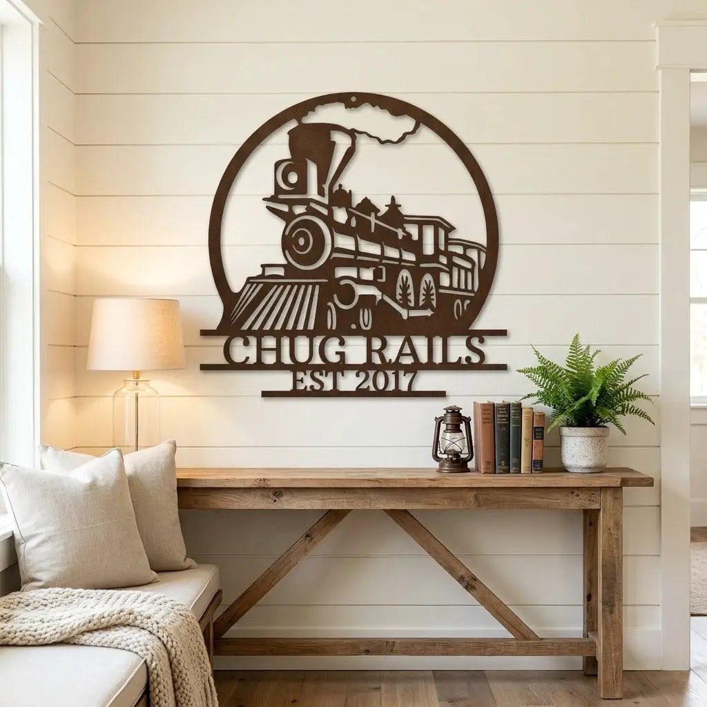 Vintage Steam Locomotive Train Personalized Name Metal Art Wall Sign