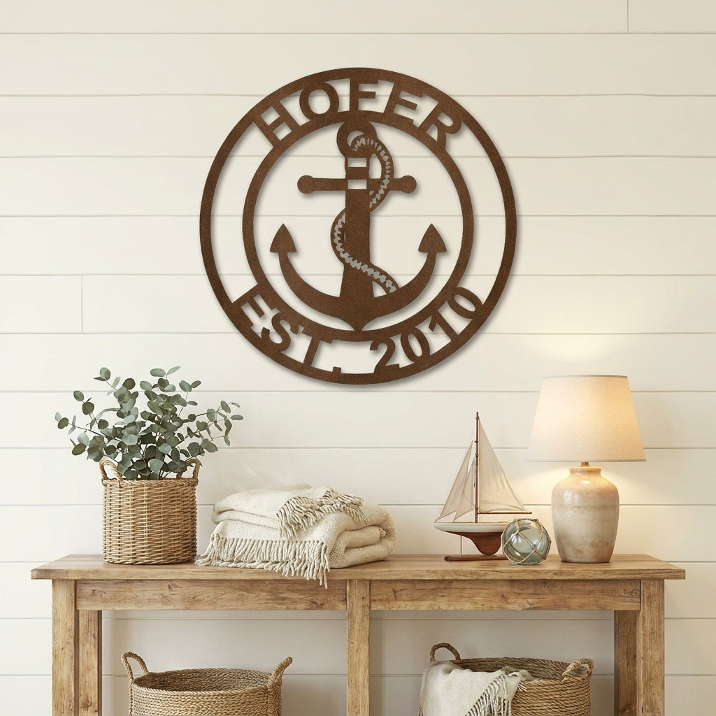 Personalized Anchor Metal Wall Art, Custom Family Name Sign, Nautical Wall Decor