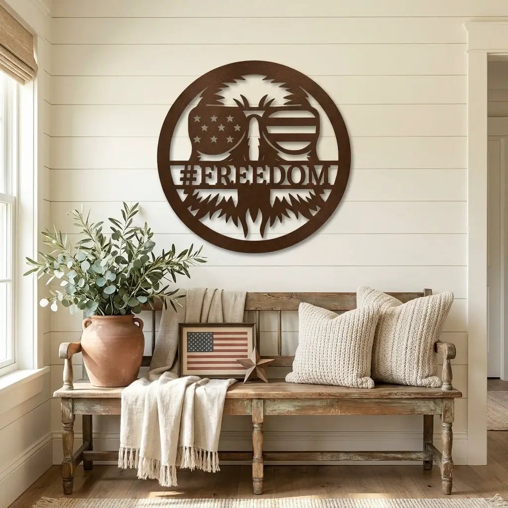 Personalized Freedom Eagle Metal Wall Art – Custom Patriotic American Flag Steel Sign – USA Freedom Decor for Veterans, Military Families & Patriot Homes