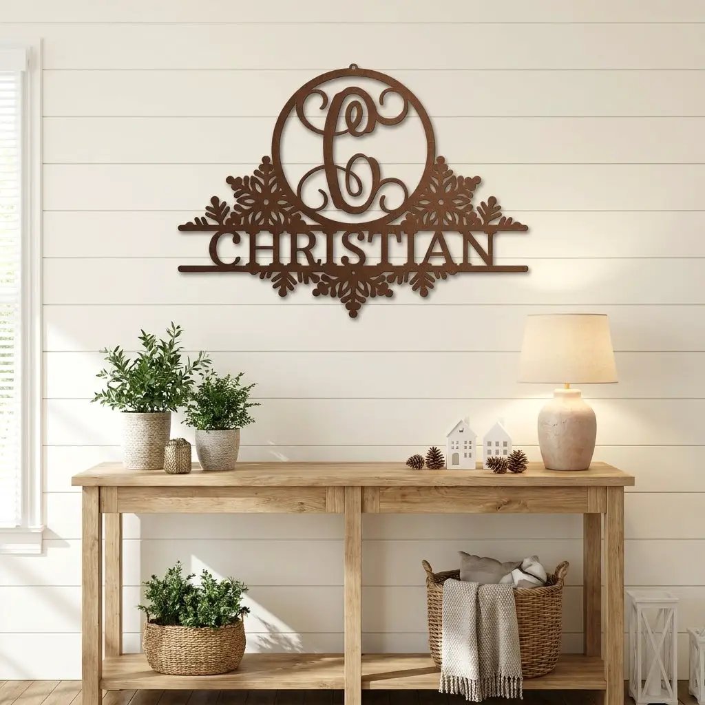Personalized Family Name Metal Wall Art with Initial – Custom Monogram Steel Sign – Wedding Gift – Housewarming Decor – Farmhouse Wall Art