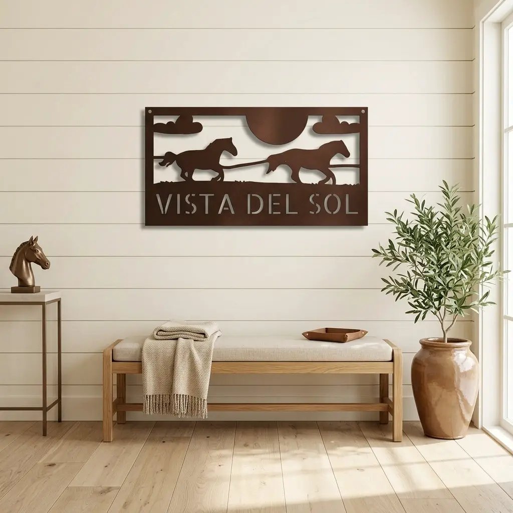 Racing Horses Monogram Personalized Indoor Outdoor Steel Wall Sign Art