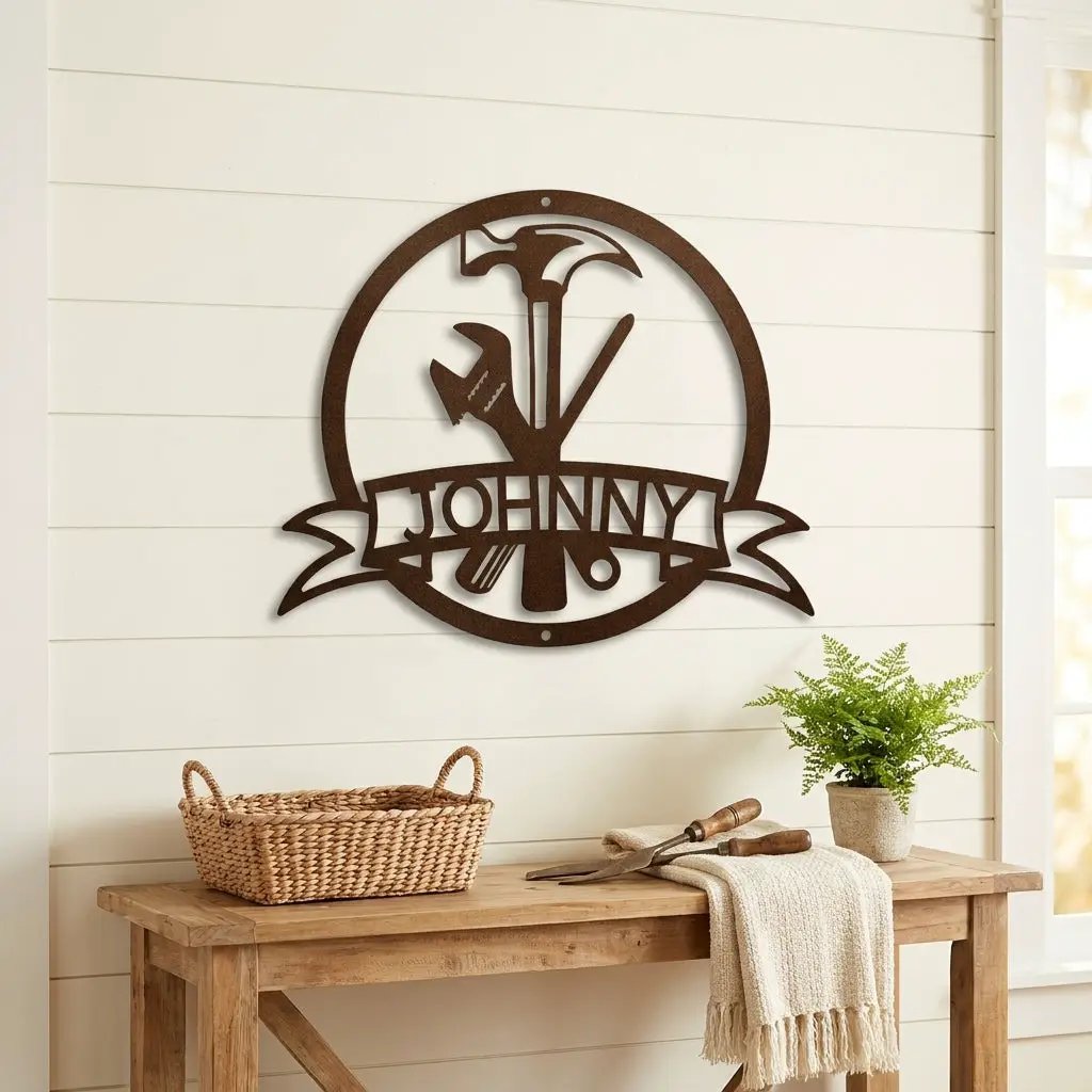 Personalized Tool Metal Wall Art Custom Name Sign Hammer Tools Decor Handyman Gift Workshop Garage Wall Decor Carpenter Gift Idea