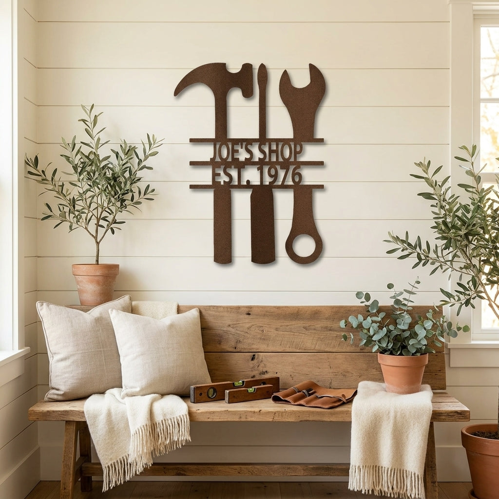 Personalized Tool Metal Wall Art, Custom Garage Workshop Sign, Mechanic Shop Sign, Handyman Wall Decor,