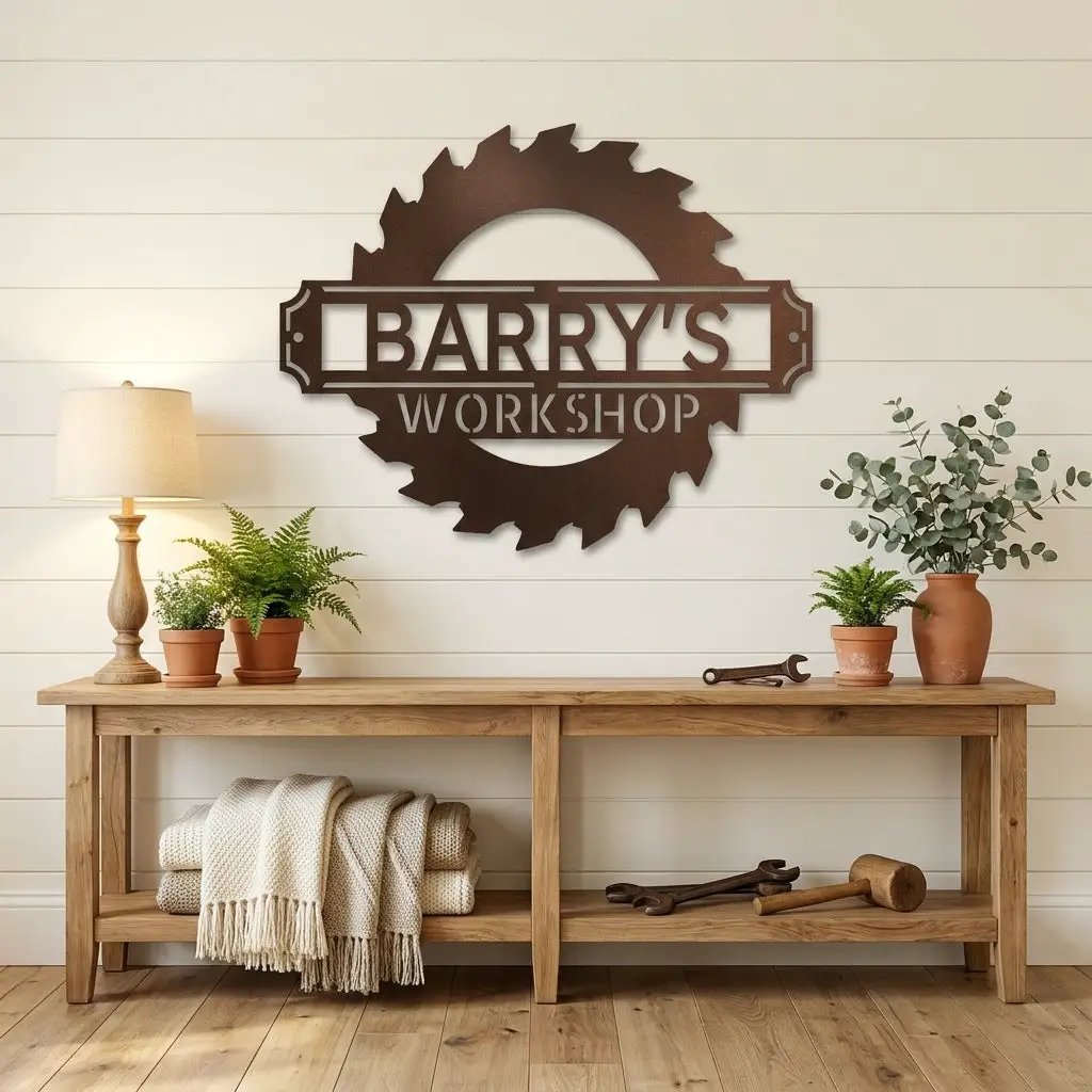Workshop Personalized Metal Sign, Custom Saw Blade Sign, Garage Wall Decor