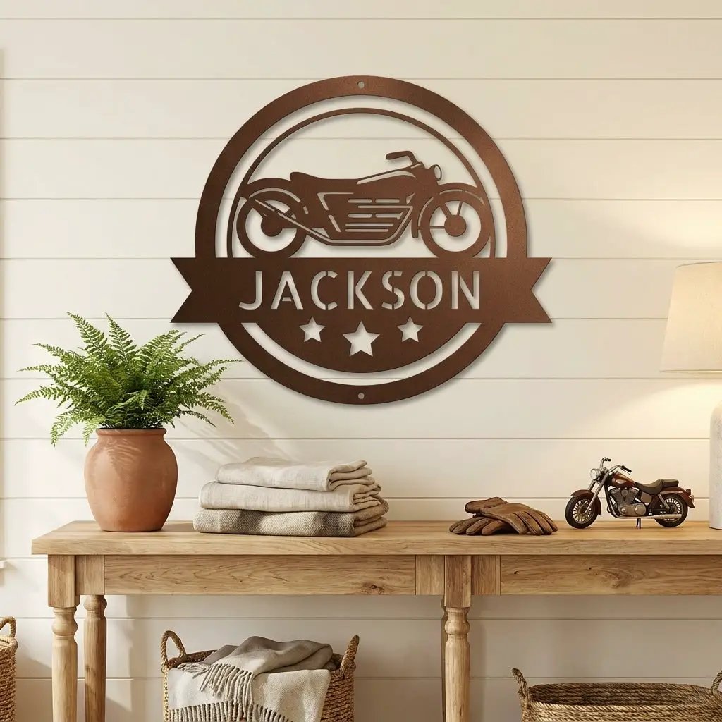Personalized Motorcycle Metal Sign – Custom Biker Name Sign – Garage Wall Decor