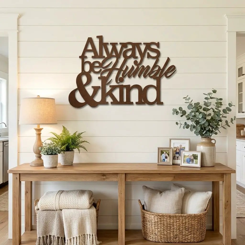 Always Be Humble and Kind Metal Wall Art – Inspirational Farmhouse Steel Sign – Rustic Family Quote Decor – Laser Cut Powder Coated USA Made Wall Hanging