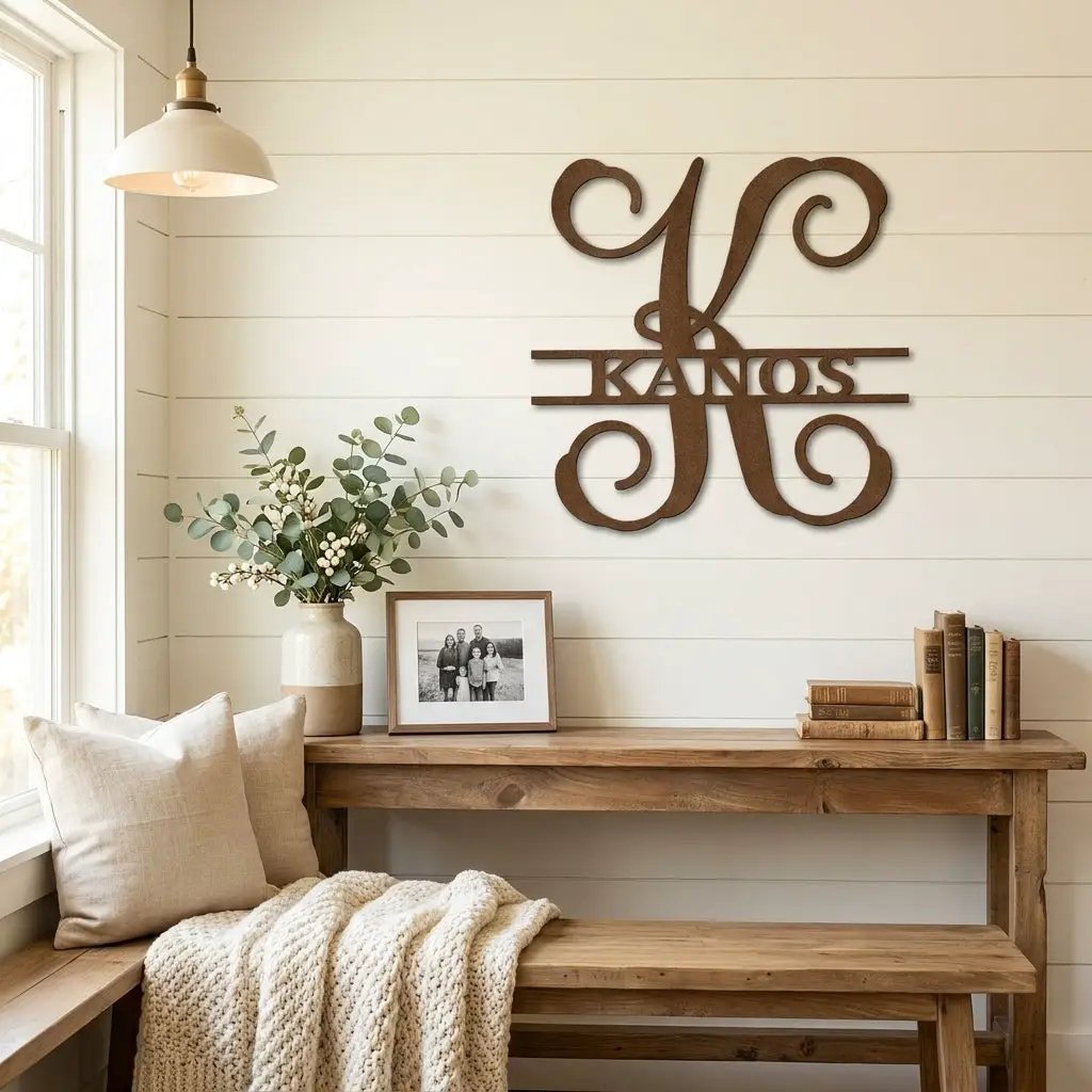 Family Name and Initial Personalized Metal Art Wall Sign