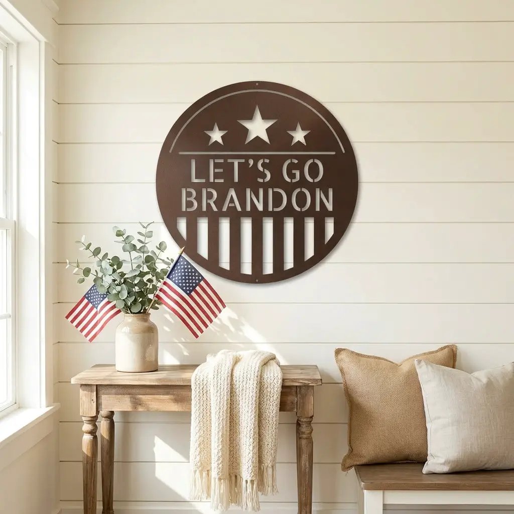 Personalized Patriotic Metal Wall Art Sign – Custom American Shield Steel Decor – Rustic USA Flag Wall Hanging – Farmhouse Patriotic Home Decor