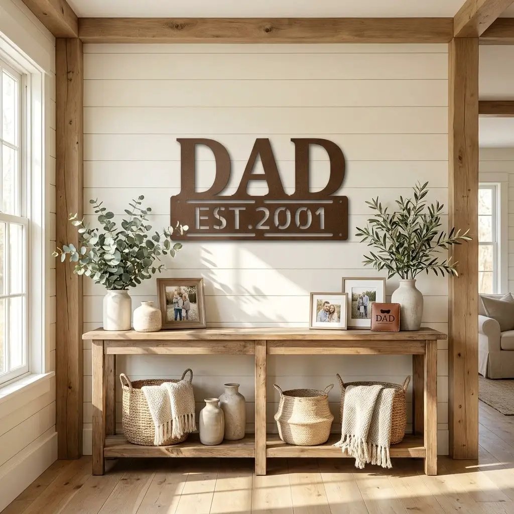 Personalized Dad Metal Wall Art | Custom Established Sign for Father | Rustic Family Name Decor