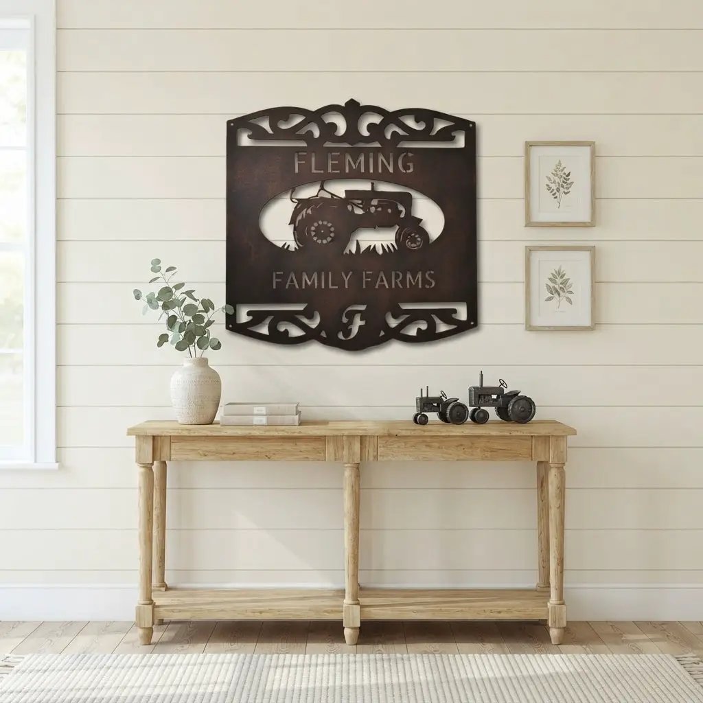 Personalized Family Farm Metal Wall Art Sign Custom Farm Name Tractor Steel Sign Elegant Farmhouse Decor Outdoor Ranch Sign