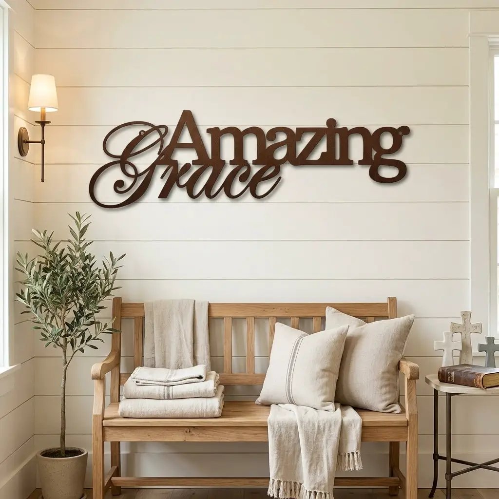 Amazing Grace Metal Wall Art Sign – Christian Steel Scripture Decor – Inspirational Faith Home Decor – Laser Cut Metal Sign