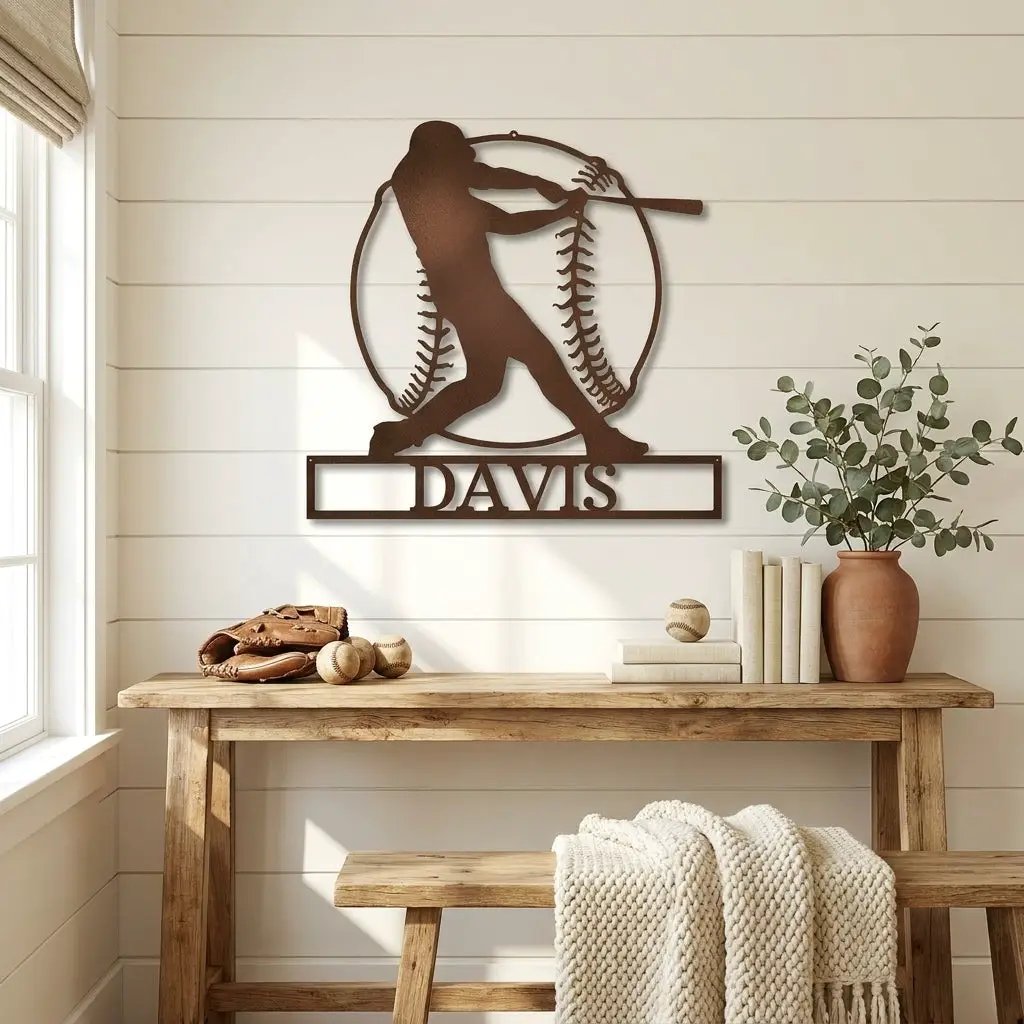 Personalized Baseball Metal Wall Art, Custom Name Baseball Player Sign, Sports Decor for Boys Room, Baseball Gift, Team Player Wall Decor