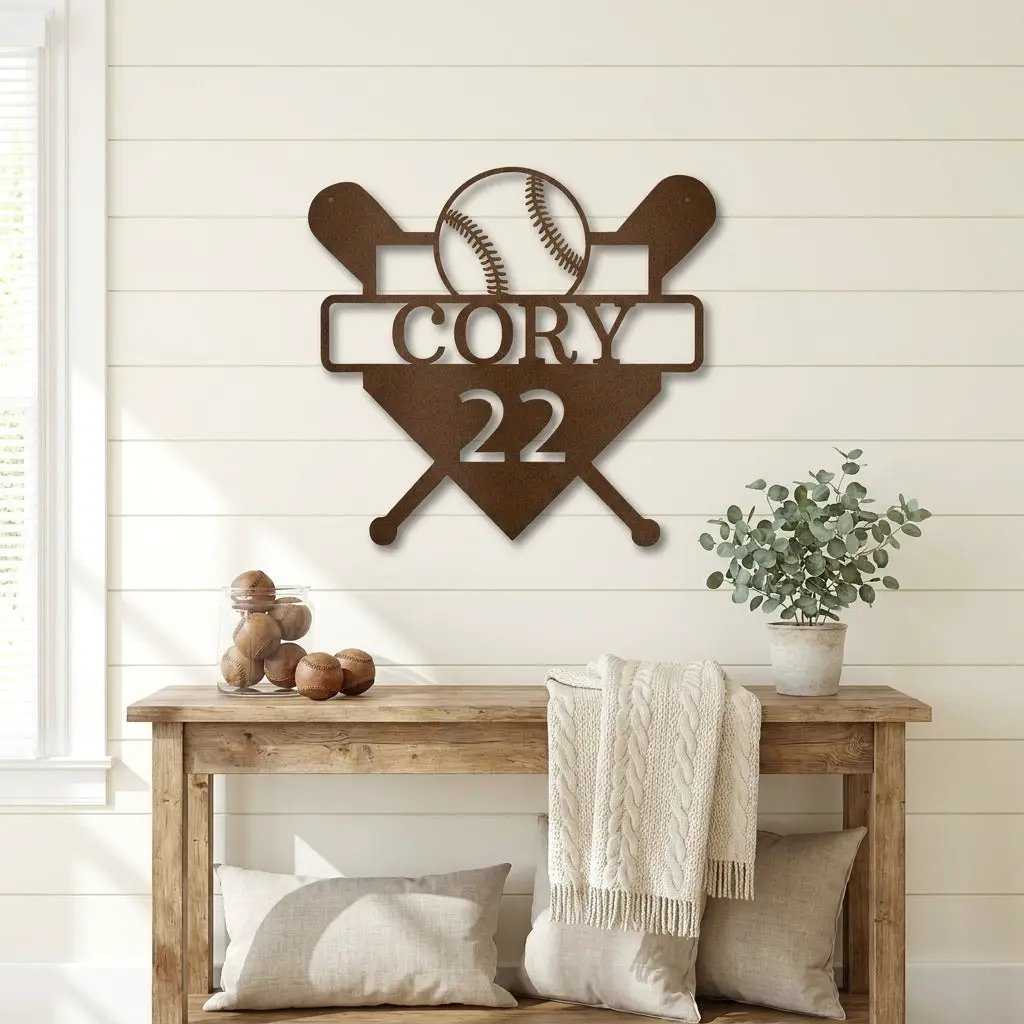 Baseball Home Plate Custom Name Metal Art Wall Sign