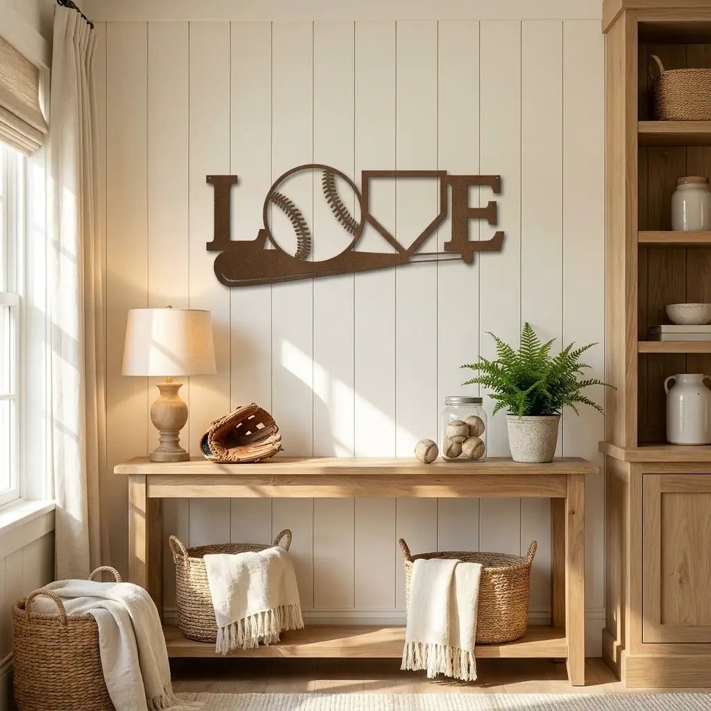 Baseball Love Metal Wall Art – Baseball Heart Sign – Sports Wall Decor – Gift for Baseball Lovers
