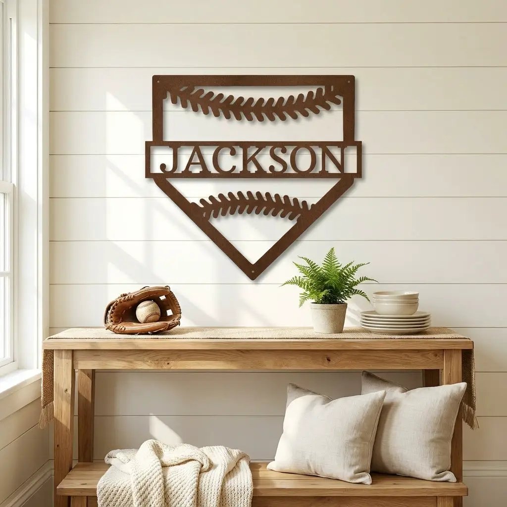 Personalized Baseball Home Plate Metal Wall Art – Custom Name Baseball Sign – Player Gift – Baseball Room Decor – Sports Wall Art