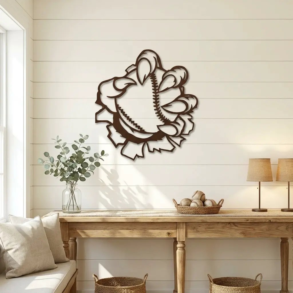 Baseball Monster Claw Metal Art Wall Sign
