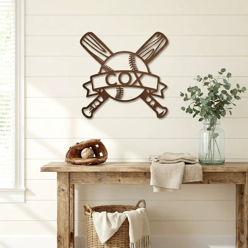 Personalized Baseball Metal Wall Art – Custom Team, Player, or Family Name Sign